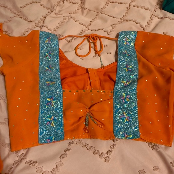 Orange Saree with Blue Border - Picture 3 of 5